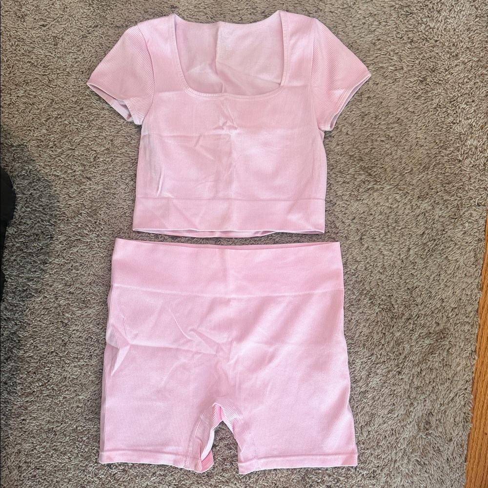 wild fable Soft Pink Ribbed Two-Piece Lounge Set